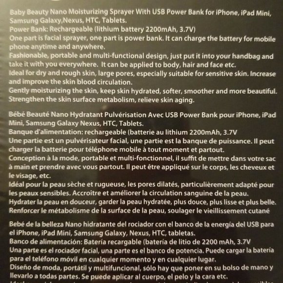Nano Moisturizing Sprayer, USB Power Bank, BABY BEAUTY Forever Young, NEW - Picture 2 of 4